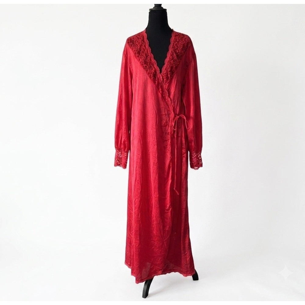 Vtg Nightgown Robe Red Nylon Women's Size 3X Whimsigoth Romantic Victorian Fairy